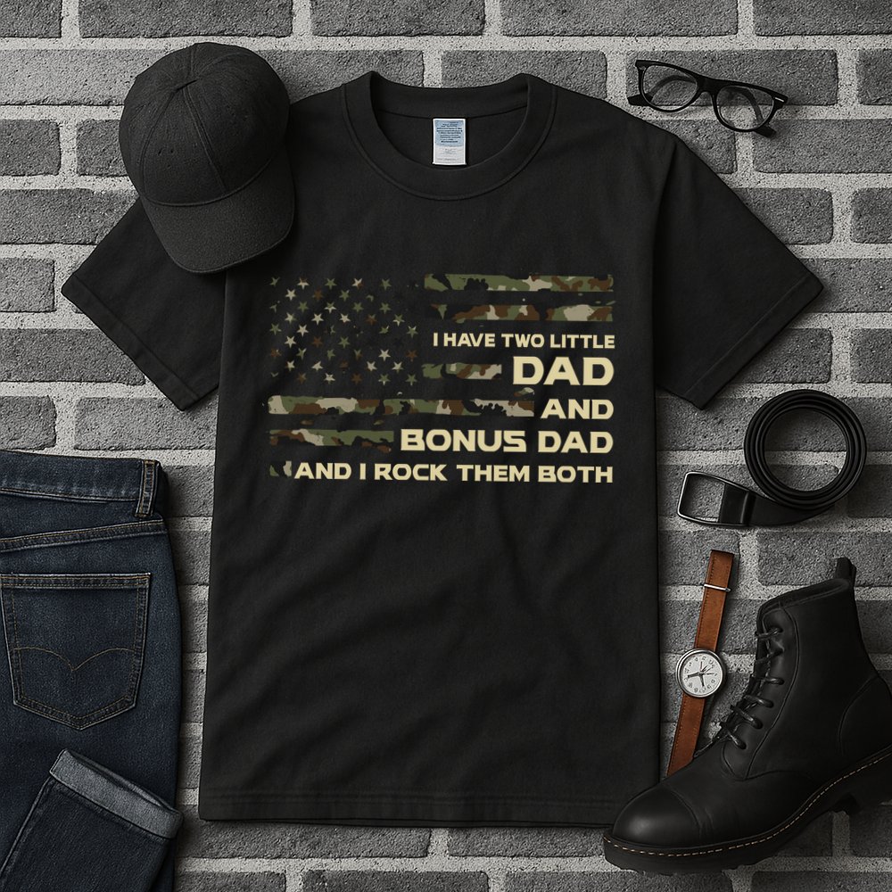 I Have Two Titles Dad And Bonus Dad Military Camo Flag Tall T-Shirt