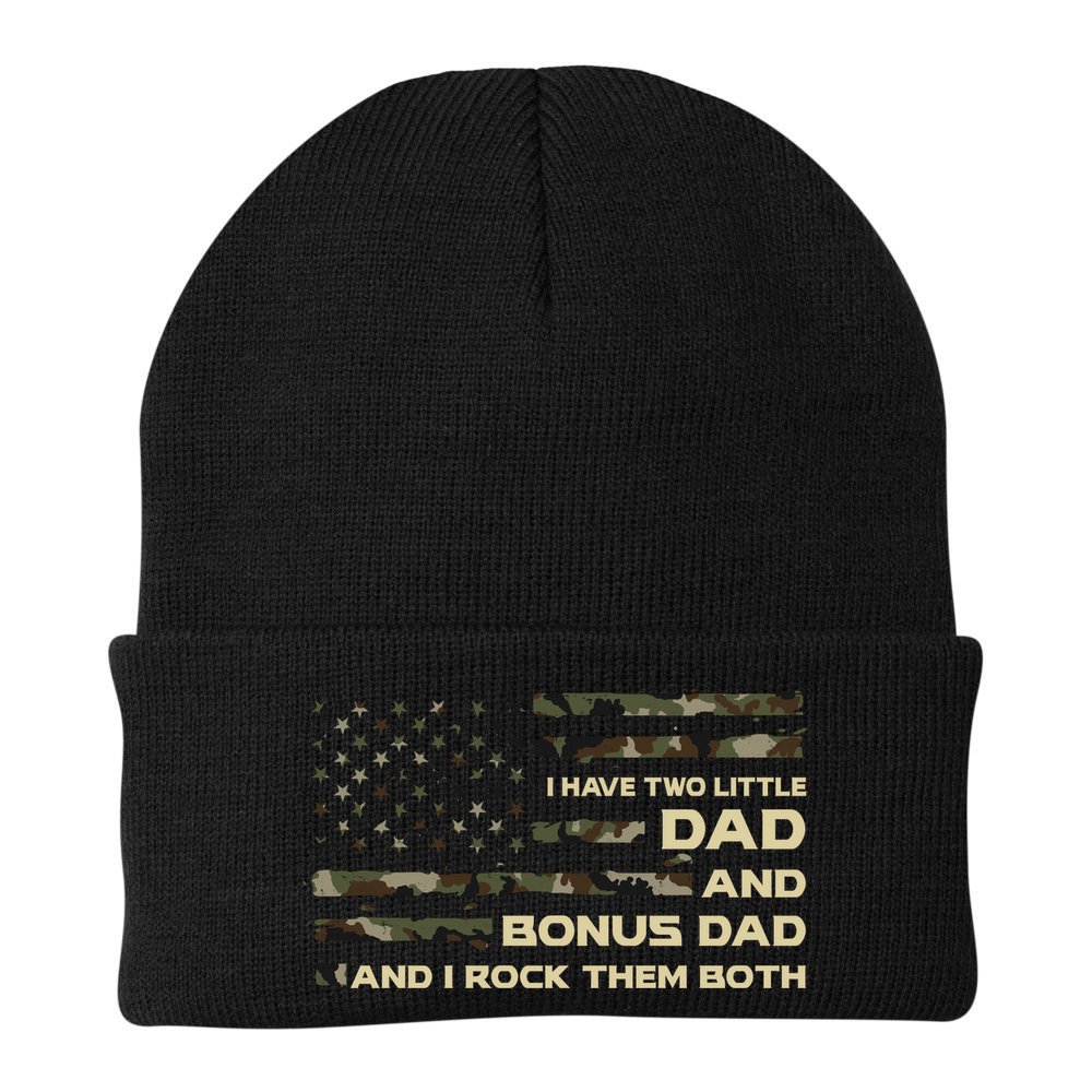 I Have Two Titles Dad And Bonus Dad Military Camo Flag Beanie