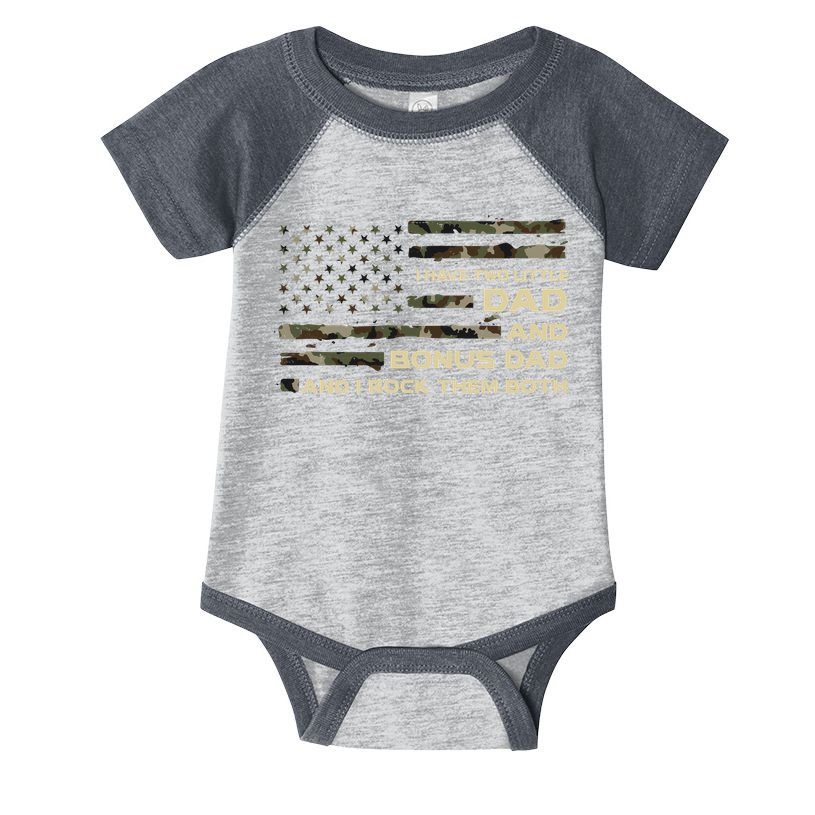 I Have Two Titles Dad And Bonus Dad Military Camo Flag Infant Baby Jersey Bodysuit