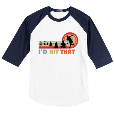 ID Hit That Funny Disc Golf Vintage Frisbee Dad Golfer Baseball Sleeve Shirt