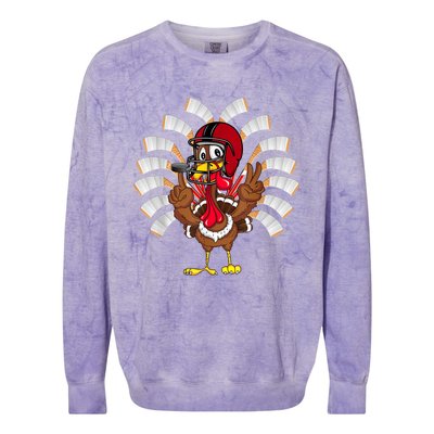 Ice Hockey Thanksgiving Turkey Playing Hockey Colorblast Crewneck Sweatshirt