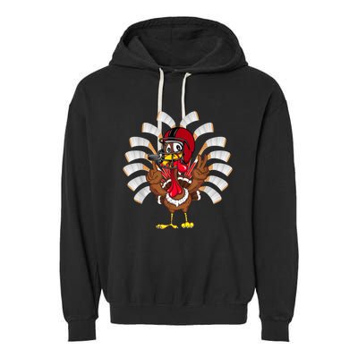 Ice Hockey Thanksgiving Turkey Playing Hockey Garment-Dyed Fleece Hoodie