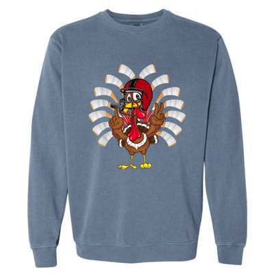 Ice Hockey Thanksgiving Turkey Playing Hockey Garment-Dyed Sweatshirt