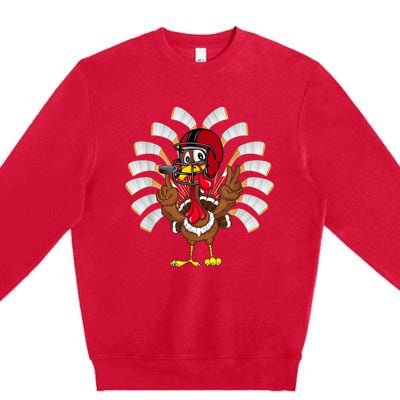 Ice Hockey Thanksgiving Turkey Playing Hockey Premium Crewneck Sweatshirt