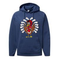 Ice Hockey Thanksgiving Turkey Playing Hockey Performance Fleece Hoodie