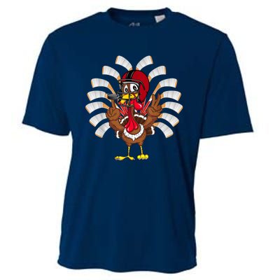 Ice Hockey Thanksgiving Turkey Playing Hockey Cooling Performance Crew T-Shirt