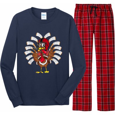 Ice Hockey Thanksgiving Turkey Playing Hockey Long Sleeve Pajama Set