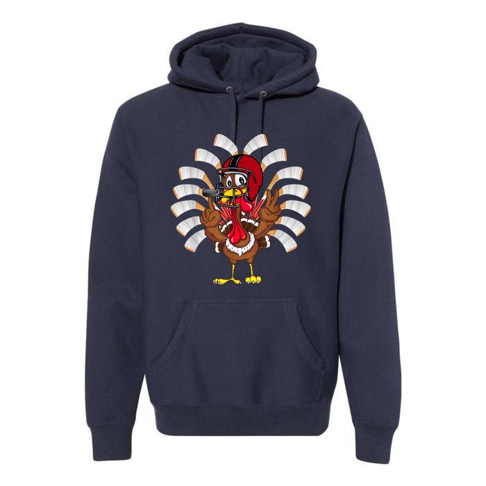 Ice Hockey Thanksgiving Turkey Playing Hockey Premium Hoodie