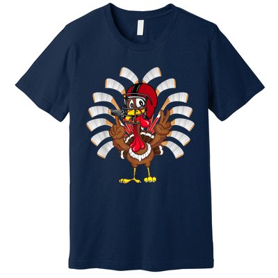 Ice Hockey Thanksgiving Turkey Playing Hockey Premium T-Shirt