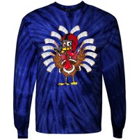 Ice Hockey Thanksgiving Turkey Playing Hockey Tie-Dye Long Sleeve Shirt