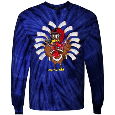 Ice Hockey Thanksgiving Turkey Playing Hockey Tie-Dye Long Sleeve Shirt