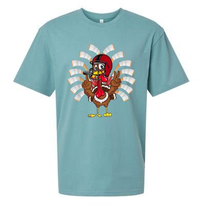 Ice Hockey Thanksgiving Turkey Playing Hockey Sueded Cloud Jersey T-Shirt