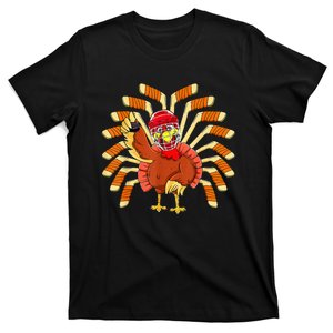 Ice Hockey Thanksgiving Turkey Playing Hockey T-Shirt