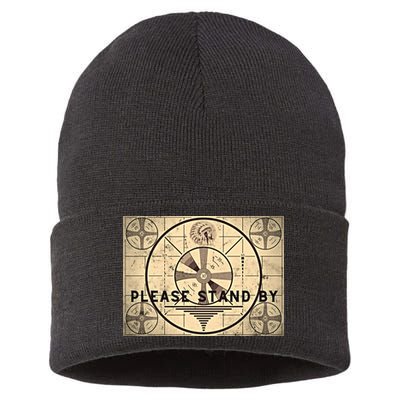 Indian Head TV Test Pattern Old Television Color Bars Sustainable Knit Beanie