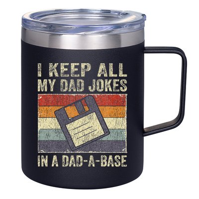 I Keep All My Dad Jokes In A Dad-A-Base Vintage Father Dad 12oz Stainless Steel Coffee Mug