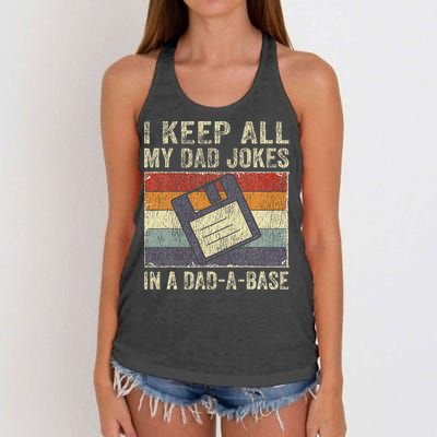 I Keep All My Dad Jokes In A Dad-A-Base Vintage Father Dad Women's Knotted Racerback Tank