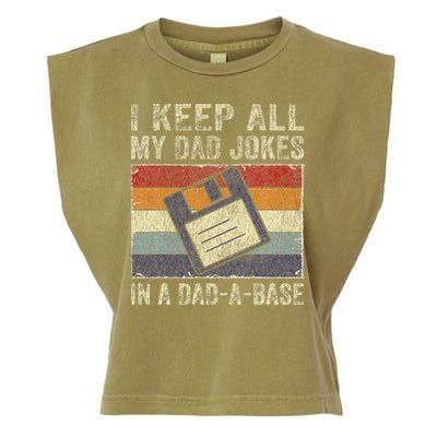 I Keep All My Dad Jokes In A Dad-A-Base Vintage Father Dad Garment-Dyed Women's Muscle Tee