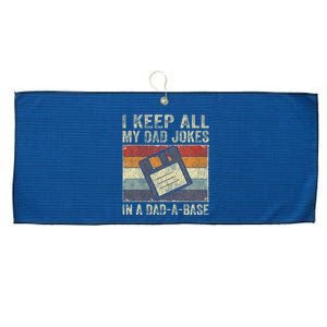 I Keep All My Dad Jokes In A Dad-A-Base Vintage Father Dad Large Microfiber Waffle Golf Towel