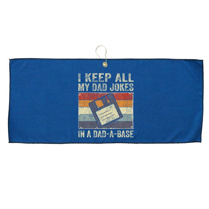 I Keep All My Dad Jokes In A Dad-A-Base Vintage Father Dad Large Microfiber Waffle Golf Towel