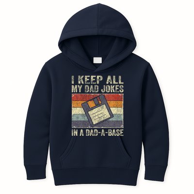 I Keep All My Dad Jokes In A Dad-A-Base Vintage Father Dad Kids Hoodie
