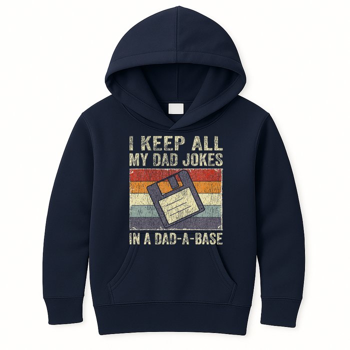 I Keep All My Dad Jokes In A Dad-A-Base Vintage Father Dad Kids Hoodie