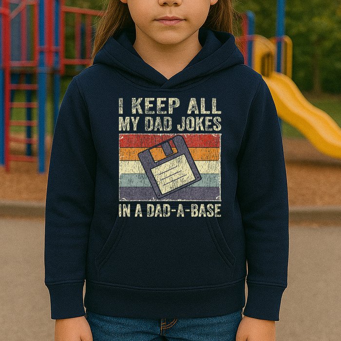 I Keep All My Dad Jokes In A Dad-A-Base Vintage Father Dad Kids Hoodie
