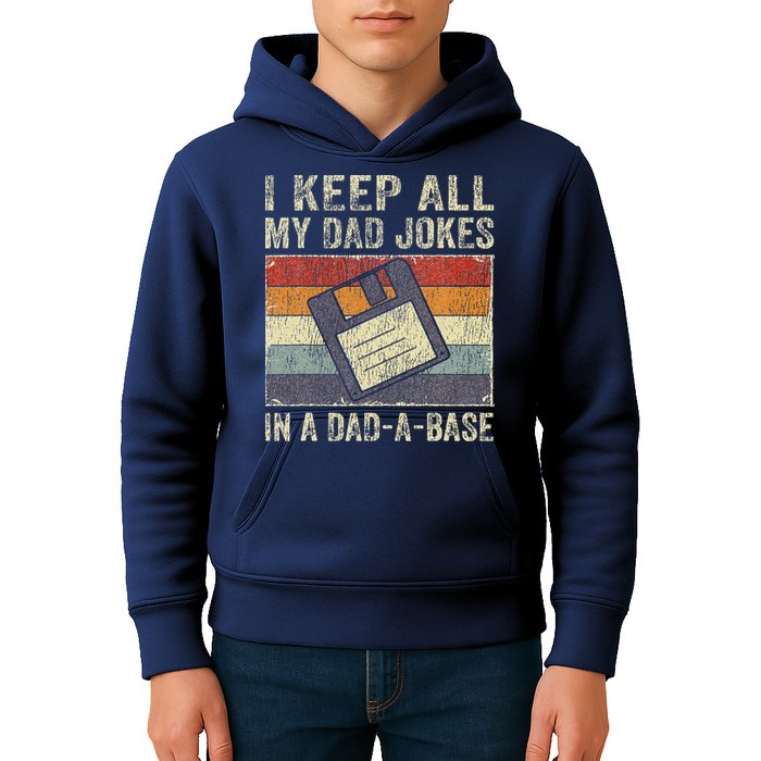 I Keep All My Dad Jokes In A Dad-A-Base Vintage Father Dad Kids Hoodie