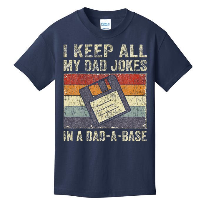 I Keep All My Dad Jokes In A Dad-A-Base Vintage Father Dad Kids T-Shirt