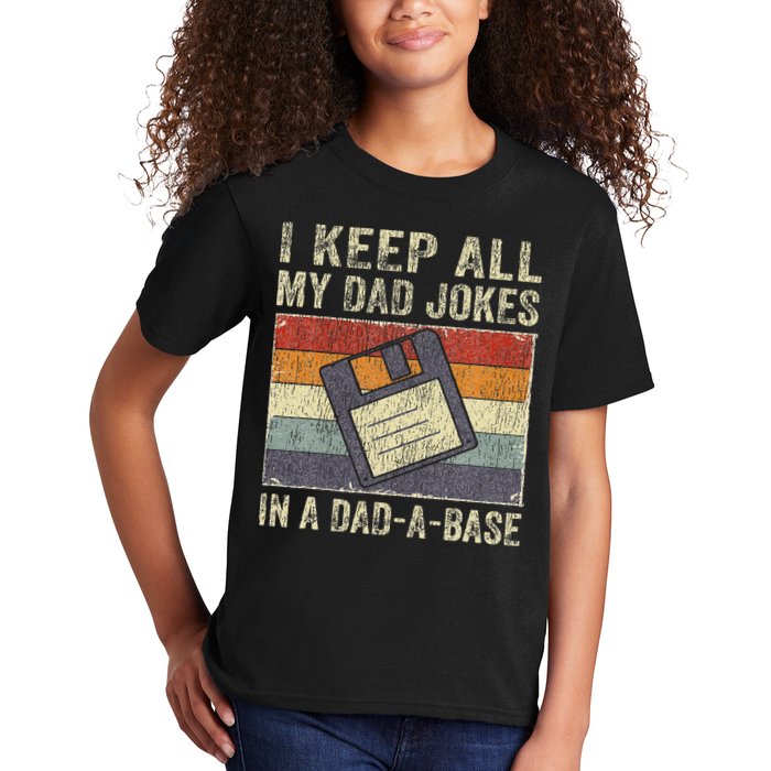 I Keep All My Dad Jokes In A Dad-A-Base Vintage Father Dad Kids T-Shirt
