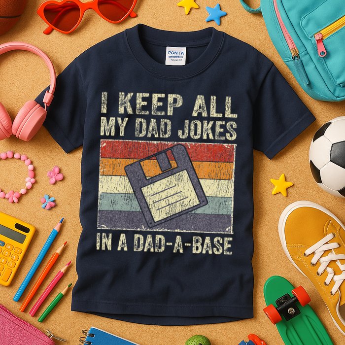 I Keep All My Dad Jokes In A Dad-A-Base Vintage Father Dad Kids T-Shirt