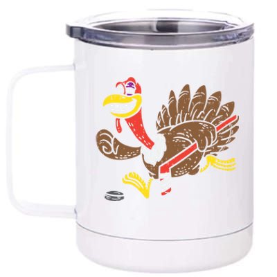 Ice Hockey Turkey Funny Happy Thanksgiving Party Gift Idea Gift 12 oz Stainless Steel Tumbler Cup