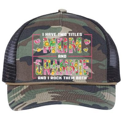 I Have Two Titles Mom And Grammie Gifts Grammie Mothers Day Retro Rope Trucker Hat Cap