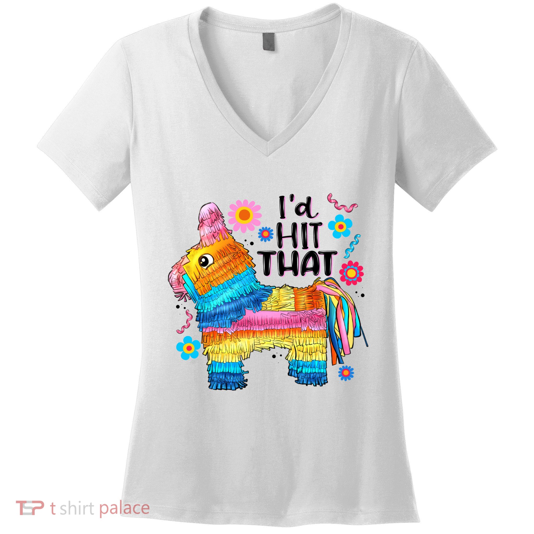 Id Hit That Funny Mexican Llama Pinata Women's V-Neck T-Shirt