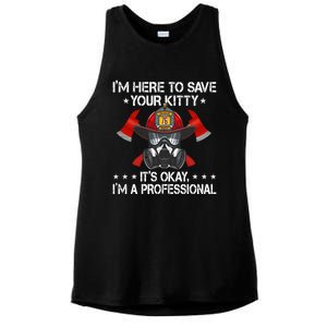 I'm Here To Save Your Kitty Funny Fire Firefighting Gift Ladies PosiCharge Tri-Blend Wicking Tank