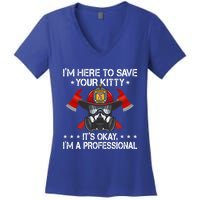 I'm Here To Save Your Kitty Funny Fire Firefighting Gift Women's V-Neck T-Shirt