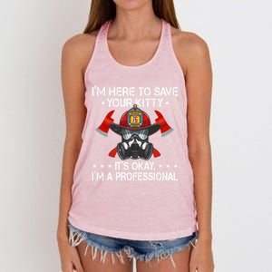 I'm Here To Save Your Kitty Funny Fire Firefighting Gift Women's Knotted Racerback Tank