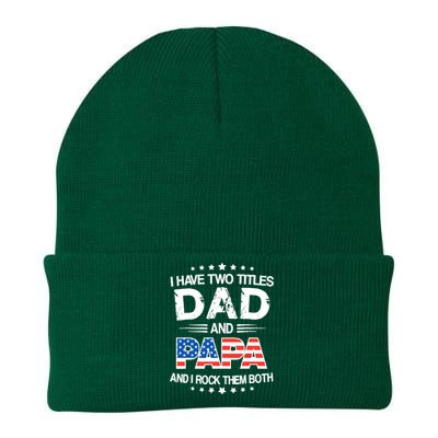 I Have Two Titles Dad And Papa Funny Father's Day Knit Cap Winter Beanie