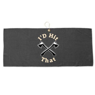 ID Hit That I Competition Throwing Axe On A Ax Throwing Large Microfiber Waffle Golf Towel