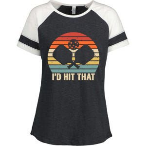 ID Hit That Funny Pickleball Retro Graphic Cool Gift Enza Ladies Jersey Colorblock Tee