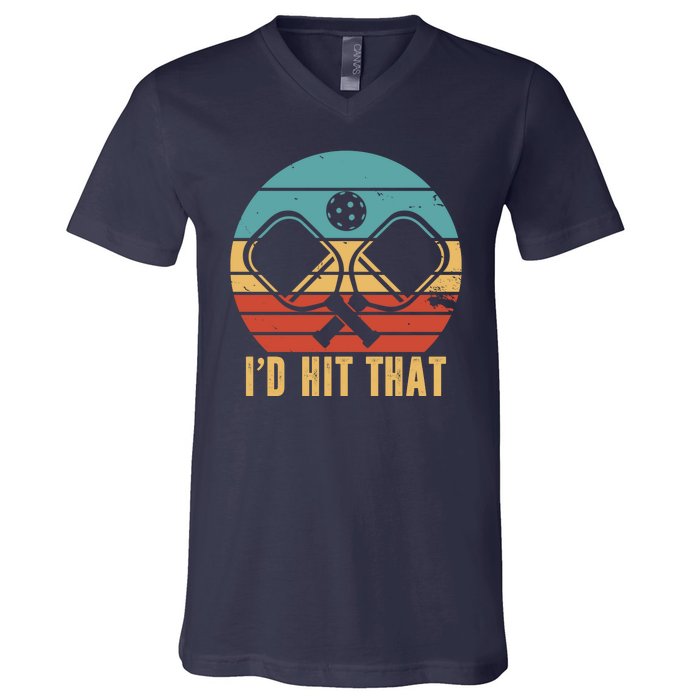 I'd Hit That Funny Pickleball Retro V-Neck T-Shirt