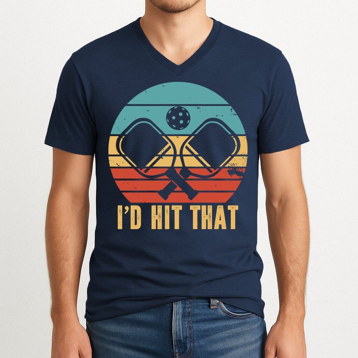 I'd Hit That Funny Pickleball Retro V-Neck T-Shirt