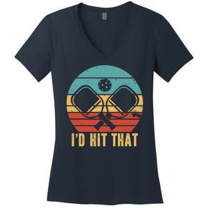 I'd Hit That Funny Pickleball Retro Women's V-Neck T-Shirt