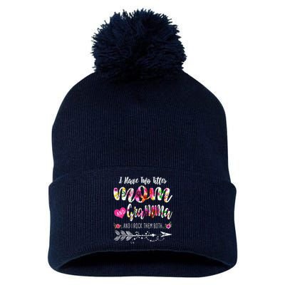 I Have Two Titles Mom And Gramma Mom Floral Gift Pom Pom 12in Knit Beanie