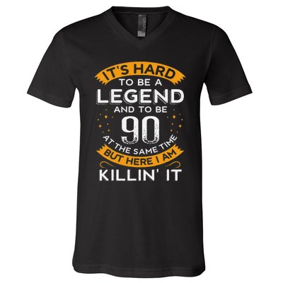 ItS Hard To Be A Legend And 90 Years Old Dad 90th Birthday V-Neck T-Shirt