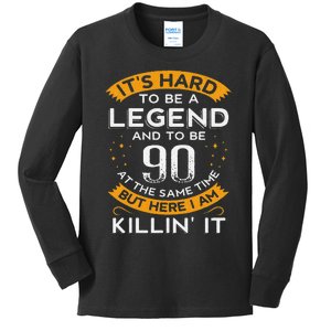 ItS Hard To Be A Legend And 90 Years Old Dad 90th Birthday Kids Long Sleeve Shirt