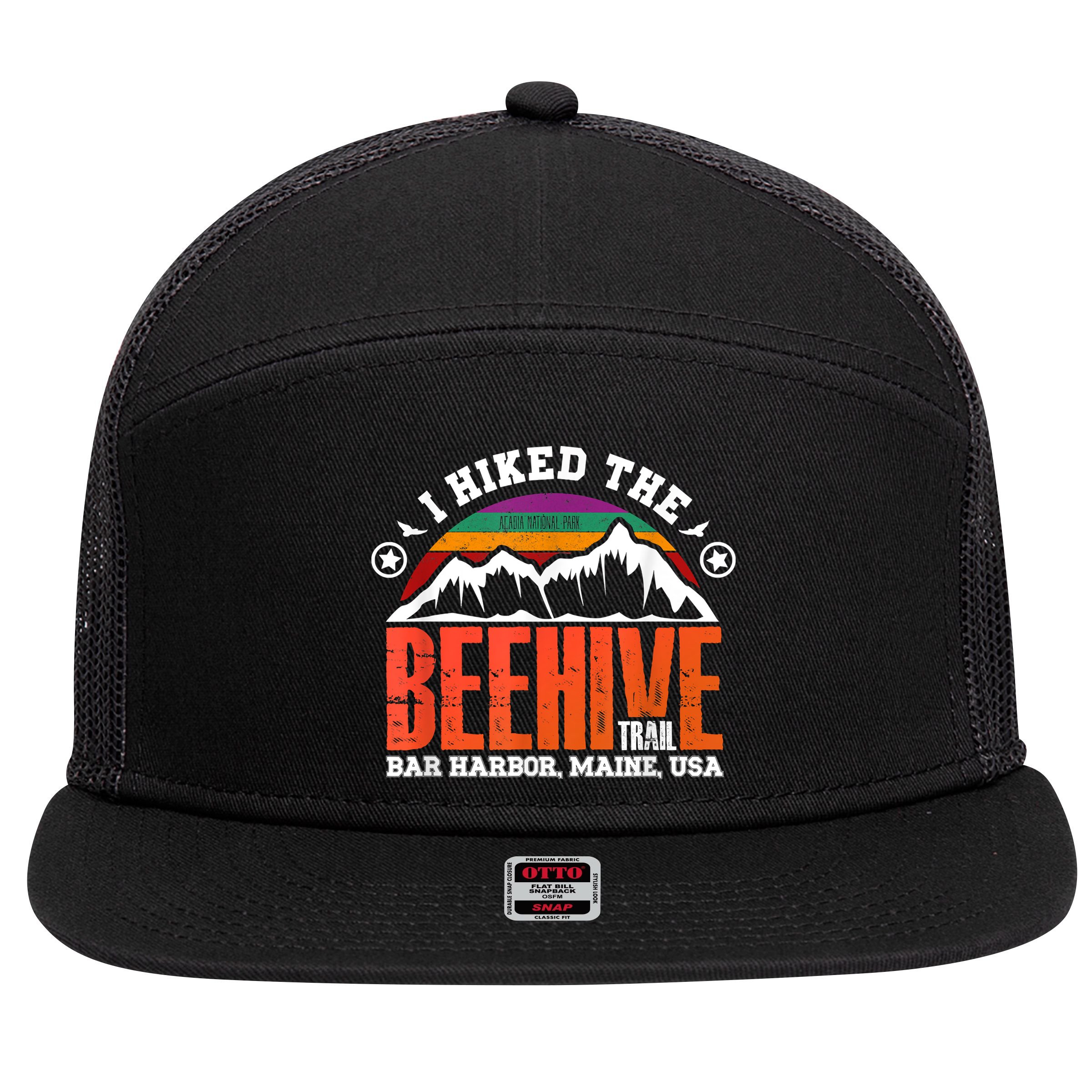 I Hiked The Beehive Trail Acadia National Park 7 Panel Mesh Trucker Snapback Hat