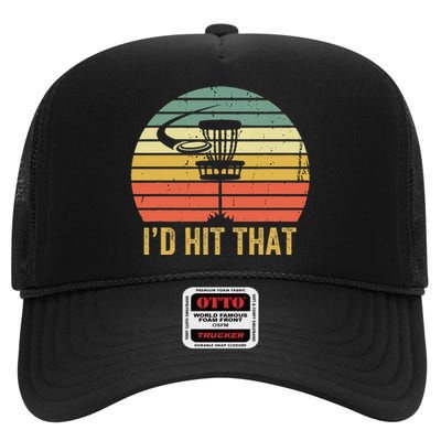 ID Hit That Funny Disc Golf Vintage Frisbee Disc Sport High Crown Mesh Back Trucker Hat