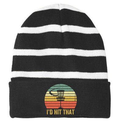 ID Hit That Funny Disc Golf Vintage Frisbee Disc Sport Striped Beanie with Solid Band