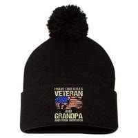 I Have Two Titles Veteran And Grandpa Retro Fathers Day Pom Pom 12in Knit Beanie