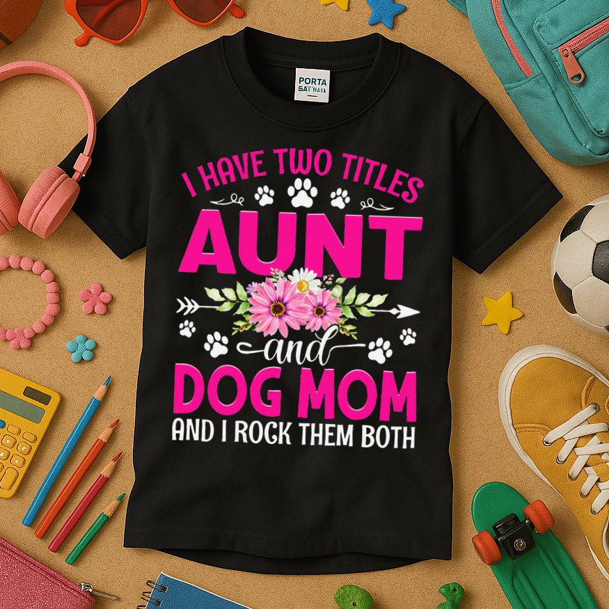 I Have Two Titles Aunt And Dog Mom Flower Mothers Day Kids T-Shirt